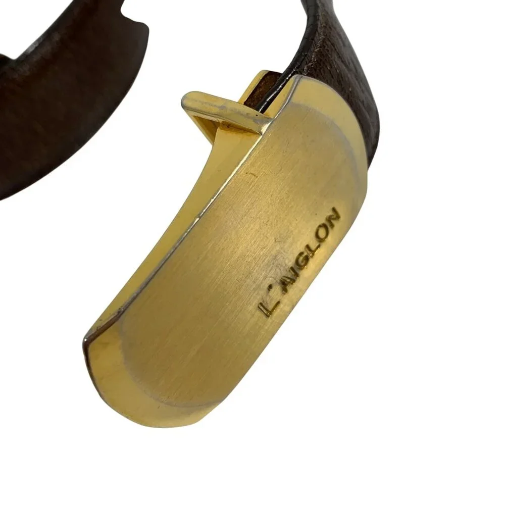LAiglon Mens Full Grain Brown Cowhide Belt With Gold-Tone Buckle Size 30/75